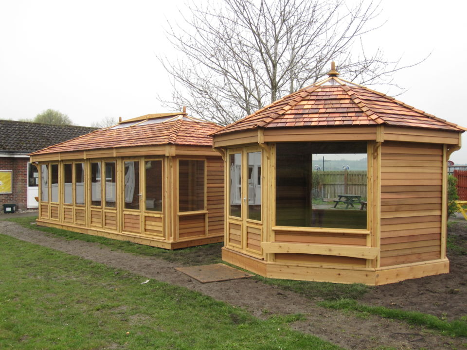 Enclosed octagonal and rectangular classrooms