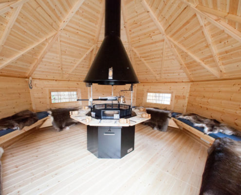 14m BBQ Cabin internal 14m fire pit and cooking cabins